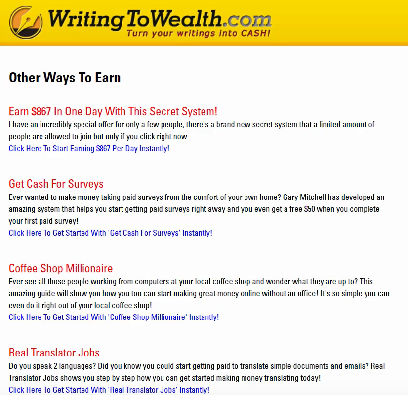 Is Writing to Wealth Scam