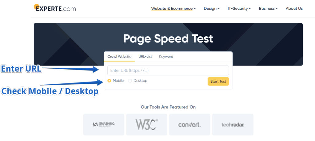 Experte Check PageSpeed