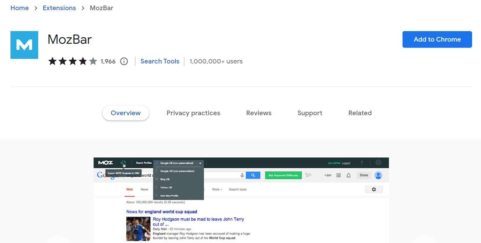 MozBar - Chrome Web Store