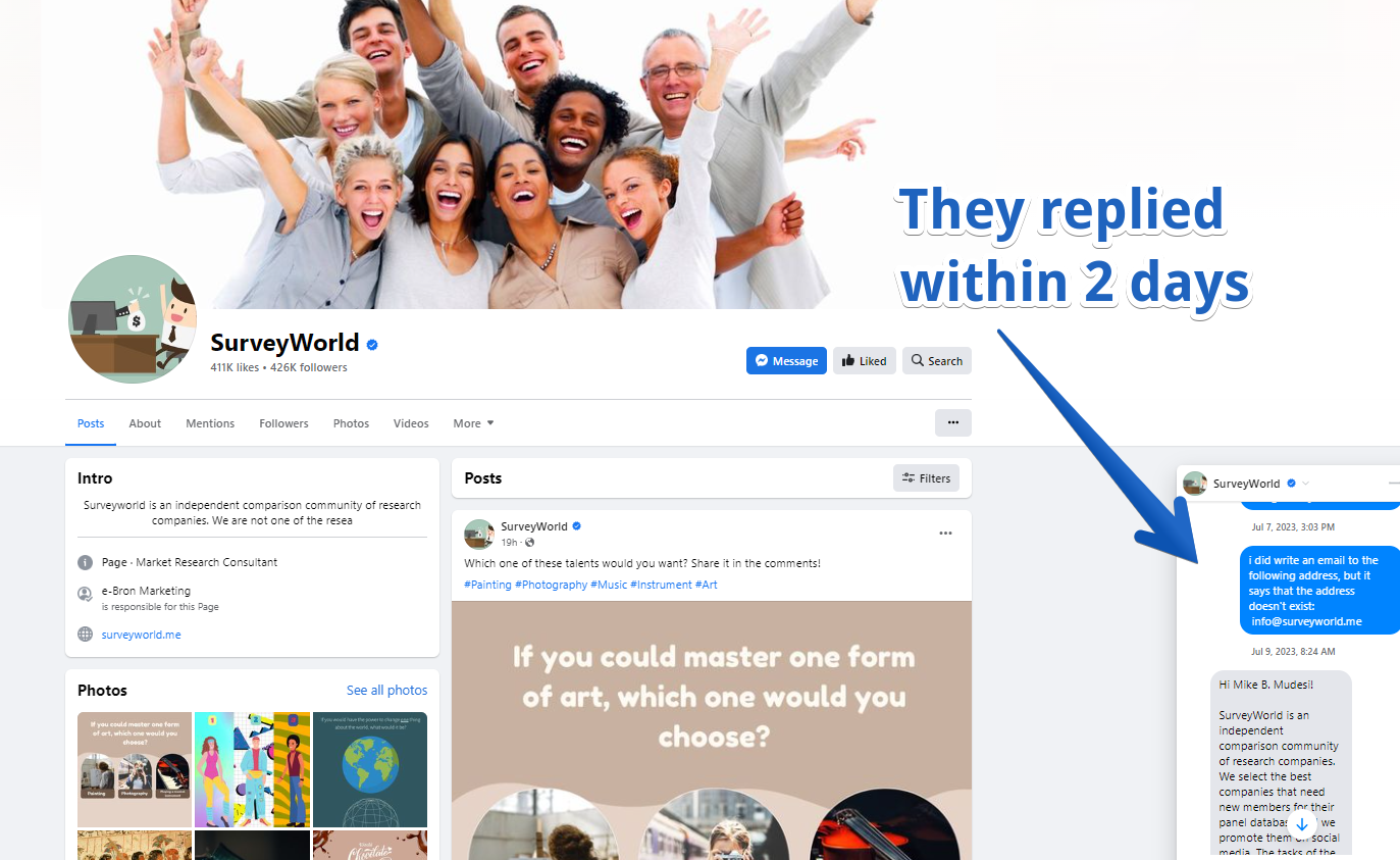 SurveyWorld Facebook Feedback
