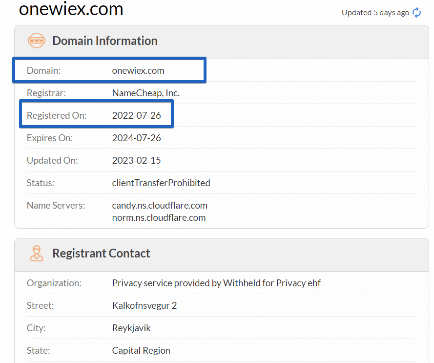 Website onewiex.com Registration Date