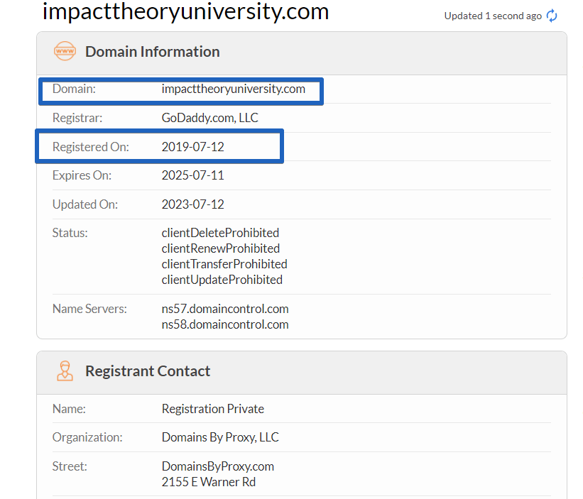 impacttheoryuniversity Domain Registration Date