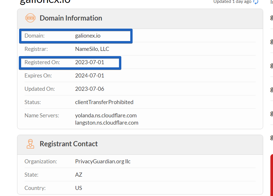 galionex.io Registration Date using Whois 