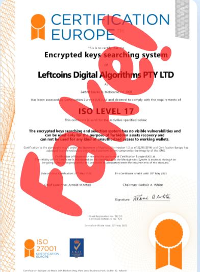 Leftcoins Fake Certificate