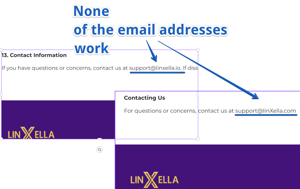 Linxella - Email addresses do not work