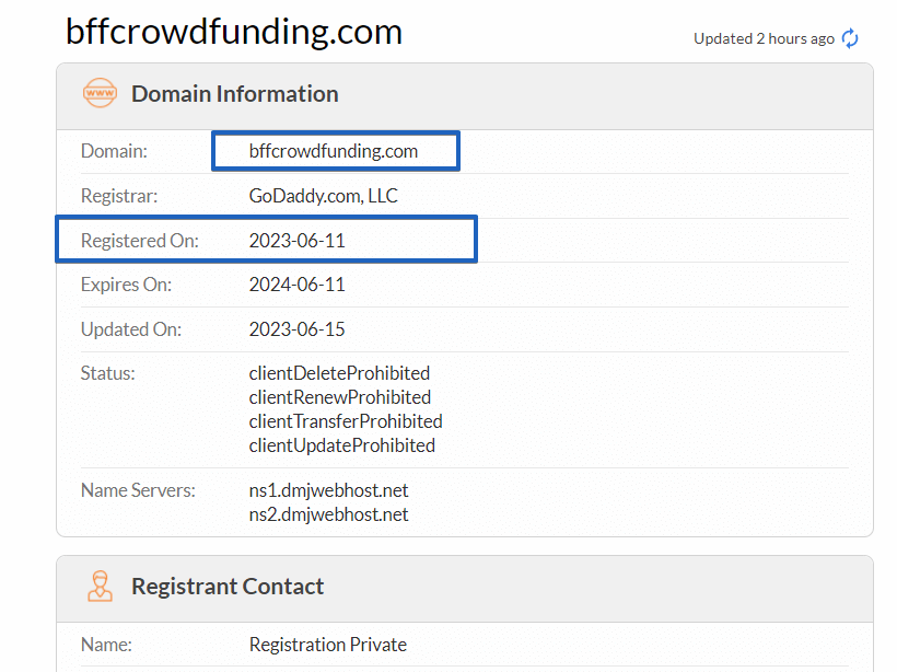 Whois bffcrowdfunding - BFF Global Network Website Registration Date