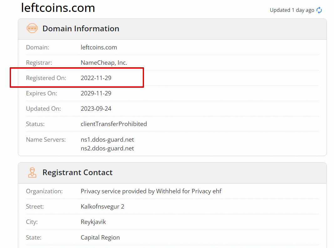 leftcoins.com - registration date