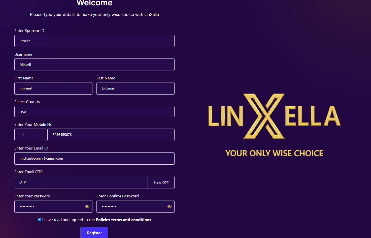 how to sign up - Linxella
