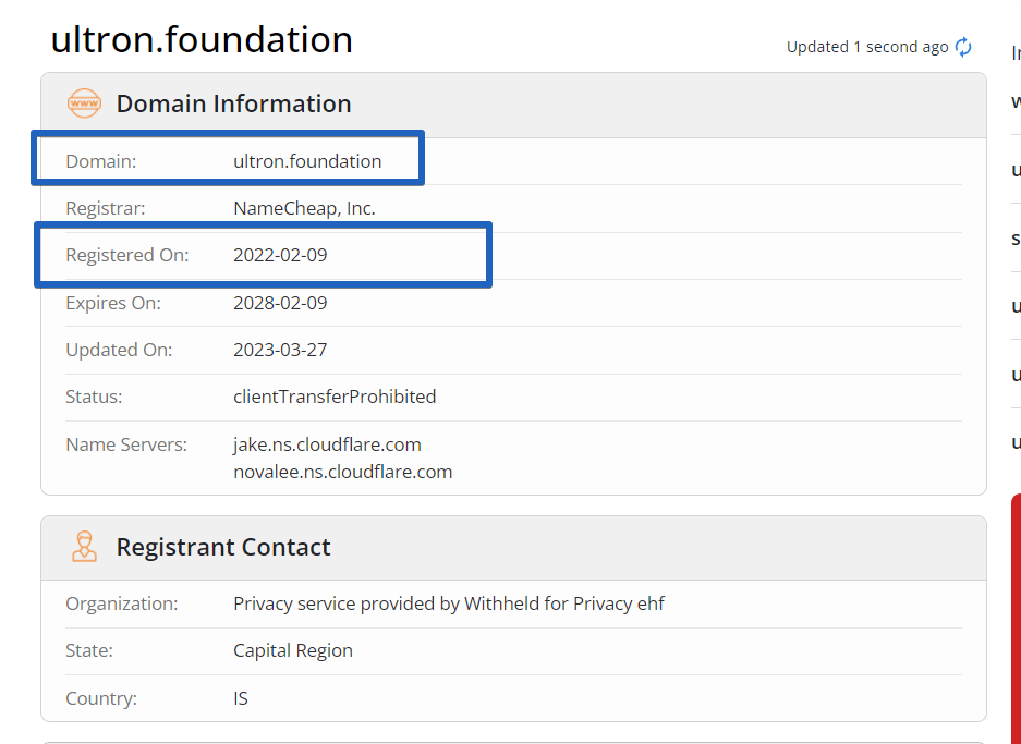Ultron Foundation - Registration Date